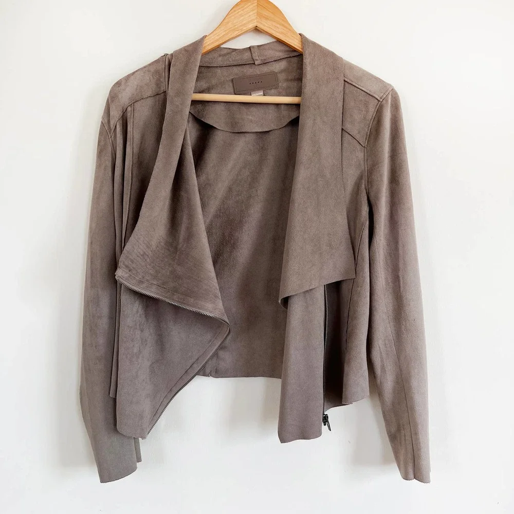 Blank NYC Drape Front Faux Suede Asymmetrical Zip Front Jacket MEDIUM - Picture 5 of 10